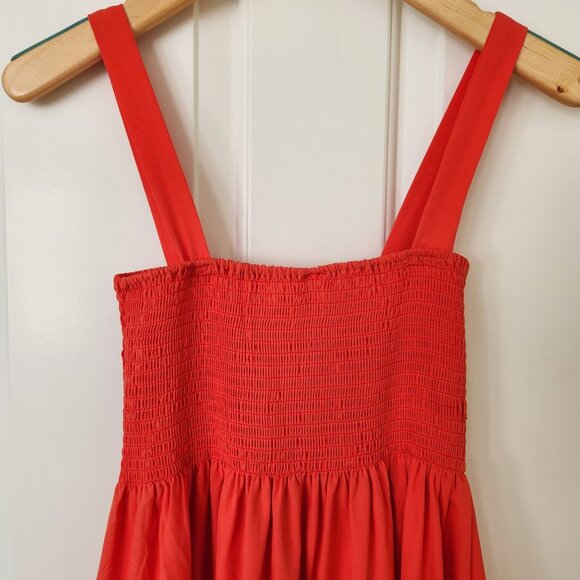 Silk & Salt Smocked Tiered Orange Maxi Dress Flowy Lightweight Summer Boho Cute - Picture 4 of 11